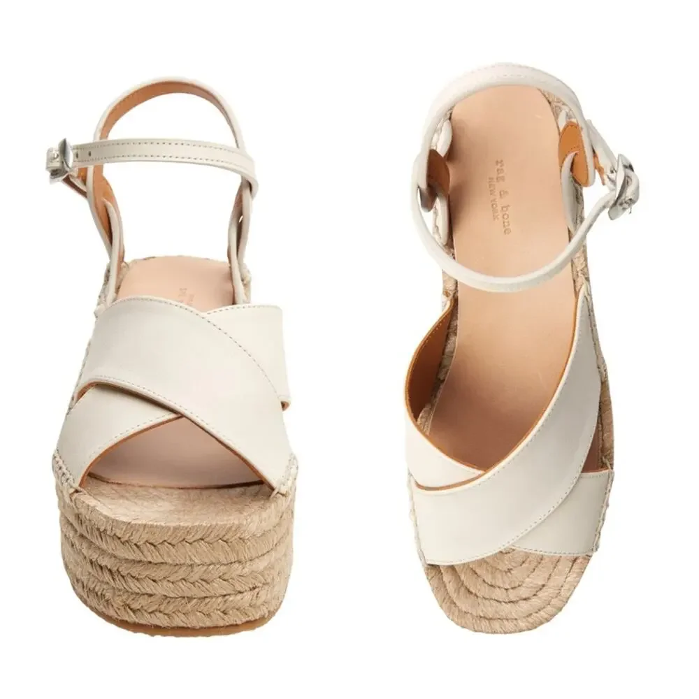 Rag & Bone Hera Espadrille Wedge Sandal in Antique White Leather EU 40